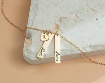 Multiple Bar Names Necklace, Family Name Necklace, Kids Name Necklace for Mum, Engraved Pendant Necklace, Birthday Gifts, Jewelry for Wife
