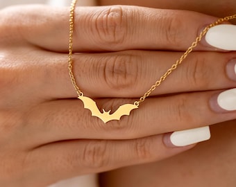 14K guld fladdermushalsband, minimalistiskt fladdermushalsband för kvinnor, litet fladdermushalsband, nätt Halloween-present, present till henne, inspirerade djursmycken