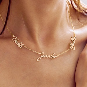 Multi-Name Family Necklace, Three Names Necklace, Multiple Nameplated Necklace, Personalized Necklace with Name, Mother's Day Gift for Mom