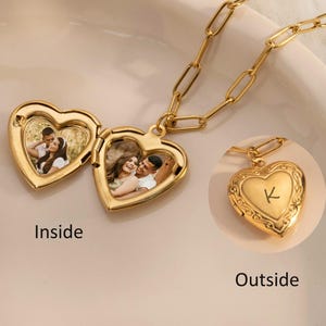 14K Gold Heart Locket Necklace, Personalized Photo Pendant, Mom Gift