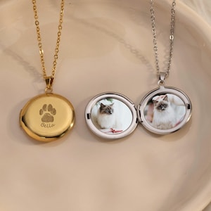 Pet Photo Locket Necklace, Dog Keepsake Gifts, Dog Cat Paw Name Necklace, Pet Lover Gift, Pet Memorial Jewelry, Engraved Locket Necklace