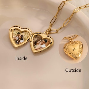 Heart Locket Necklace with Photo, Vintage Locket Necklace, Personalized Gift for Mom, Photo Memorial Gift, Gold Love Pendant, Picture Locket