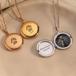 Actual Dog Paw Print Locket Necklace, Custom Pet Photo Locket Necklace, Pet Memorial Jewelry, Gift for Pet Mom, Pet Lover Gift,Pet Loss Gift