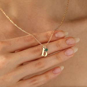 Dainty Initial Necklace with Birthstone, Custom Letter Necklace, Birthstone Charm Jewellery, Birthday Gift for Her, Personalized Mom Gifts