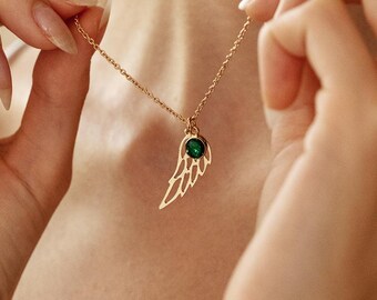 Birthstone Angel Wing Necklace, Angel Wing Gifts for Loss, Miscarriage Necklace, Guardian Angel Jewelry, Personalized Gifts, Memorial Gifts