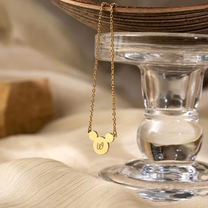 Musse Pigg initialhalsband, Disney-bokstäversmycken, graverat halsband, hänge med tecknad bokstav, födelsedagspresent till henne, present till systerdotter bild 3