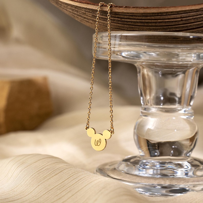 Musse Pigg initialhalsband, Disney-bokstäversmycken, graverat halsband, hänge med tecknad bokstav, födelsedagspresent till henne, present till systerdotter bild 3