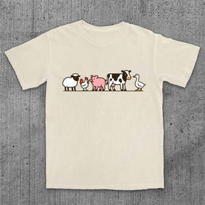 Niedliches Bauernhof Tier T-Shirt - Minimalistisches Kuh Schwein Huhn Schaf Ente T-Shirt - Cartoon Landleben Shirt für Tierliebhaber