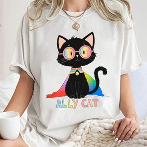 Pride Ally Cat Shirt, Cat Pride Shirt, Funny Pride Shirt, Retro Rainbow Colors Cat Ally Shirt, LGBTQ Shirt, LGBT Gifts, Love Is Love T-Shirt