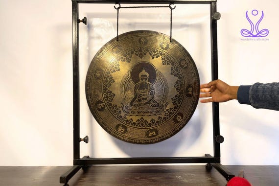 Handmade Tibetan Gong: Buddha Engraving, Sound Therapy, with Stand