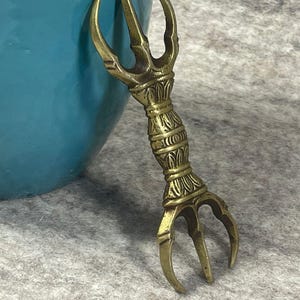 Handmade Double-Sided Trishul | Brass Tantric Trident from Nepal - Antiques from Asia - Handicraft - Spiritual Decor