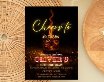 Whiskey Birthday Invitation, Adult Men, Canva Editable (Digital Download)