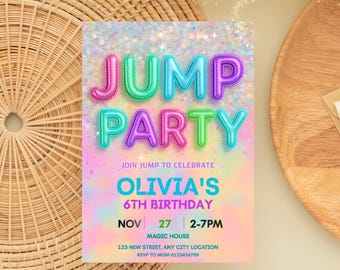Trampoline Birthday Invitation, Girl Jump Party, Editable Invite