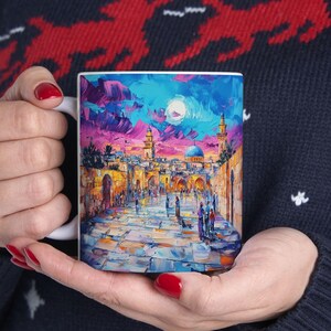 Bonita taza judía, regalo de inauguración de la casa judía, regalos judaicos, regalos para mamás israelíes, tazas judaicas, regalo para mamás judías, regalo para el hogar judío, arte del Kotel