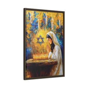 Vertikale gerahmte jüdische Wandkunst - Shabbat in der alten Stadt, Shabbat-Kerzenbeleuchtung, jüdisches Israel Wohndekor, jüdisches Muttergeschenk, Jewellery Kunst