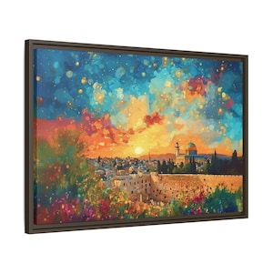 Canvas Framed Jewish Wall Art- Kotel Jerusalem Artwork, Jewish Israel Home Decor, Jewish Mom Gift, Vibrant Judaica Art,Jewish Pride Decor