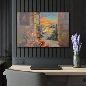 Jerusalem Kotel Sonnenuntergang Malerei auf Acrylglas, Shabbat-Kerzen & Challah, Jüdische Wandkunst, Jejuda Wohnkultur, Israel Pride Geschenk