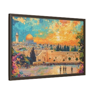 Canvas Framed Jewish Wall Art- Kotel Jerusalem Artwork, Jewish Israel Home Decor, Jewish Mom Gift, Vibrant Judaica Art,Jewish Heritage Decor