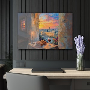Jerusalem Kotel Sonnenuntergang Malerei auf Acrylglas, Shabbat-Kerzen & Challah, Jüdische Wandkunst, Jejuda Wohnkultur, Israel Pride Geschenk