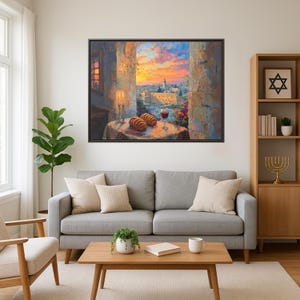 Jüdische Wandkunst auf Leinwand- Shabbat In Der Altstadt, Kotel Jerusalem Kunstwerk, Jüdisches Israel Wohnkultur, Jüdische Mutter Geschenk, Shabbat Mutter Kunst