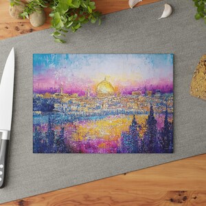 Shabbat Glass Challah Cutting Board, Israel Pride Home Decor, Gift For Jewish Couples, Gift For Jewish Weddings, Jewish Heritage Gift
