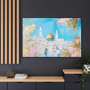 Canvas Framed Jewish Wall Art- Jerusalem Old City Art, Jewish Home Decor, Jewish Mom Gift, Jewish House Warming Gifts, Jewish Wedding Gifts