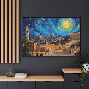Canvas Framed Jewish Wall Art- Jerusalem Old City Artwork, Jewish Israel Home Decor, Jewish Mom Gift, Judaica Gifts, Jewish Wedding Gifts