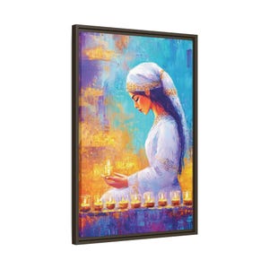 Vertikale gerahmte jüdische Wandkunst - Shabbat in der alten Stadt, Shabbat-Kerzenbeleuchtung, jüdisches Israel Wohndekor, jüdisches Muttergeschenk, Jewellery Kunst