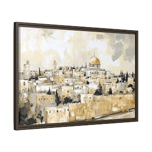 Canvas Jerusalem Paitning, Framed Jewish Art, Jerusalem Old City Art, Jewish Modern Art, Judaica Gift, Israel Home Decor, Israel Pride