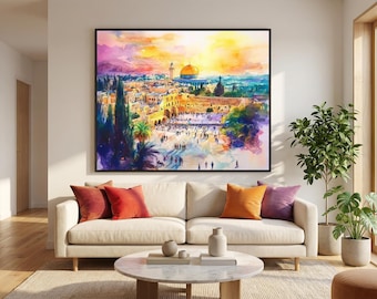 Kotel Jerusalem Watercolor Painting | Framed Jewish Wall Art | Israel