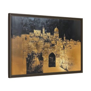 Canvas Framed Jewish Wall Art- Jerusalem Old City Acrylic Painting, Jewish Modern Home Decor, Jewish House Warming Gift, Jewish Wedding Gift