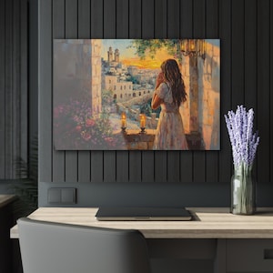 Jerusalem Kotel Sunset Painting on Acrylic Glass, Mom Lighting Shabbat Candles, Jewish Blessing Wall Art, Spiritual Judaica Home Decor,