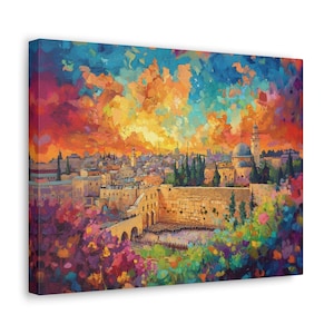 Canvas Jewish Wall Art- Kotel Jerusalem Artwork, Jewish Israel Home Decor, Jewish Mom Gift, Vibrant Judaica Art, Jewish Heritage Decor