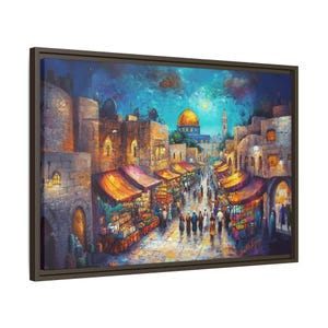 Canvas Framed Jewish Wall Art/Jerusalem Old City Oil Paint Painting/Jewish Modern Home Decor/Jewish House Warming Gift/Jewish Wedding Gift