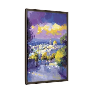 Vertical Framed Jewish Wall Art/Jerusalem Old City Oil Paint Painting/Jewish Modern Home Decor/Jewish House Warming Gift/Jewish Wedding Gift