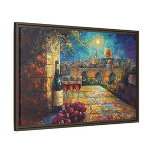 Canvas Jerusalem Paitning, Framed Jewish Art, Jerusalem Old City Art, Jewish Modern Art, Judaica Gift, Israel Home Decor, Israel Pride