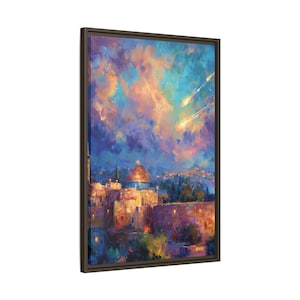 Iron Dome Vertical Framed Jewish Wall Art/Jerusalem Old City Oil Paint Painting/Jewish Modern Home Decor/Jewish House Warming Gift