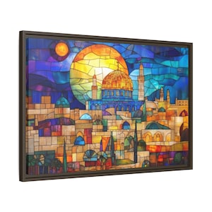 Canvas Framed Jewish Wall Art- Kotel Jerusalem Artwork, Jewish Israel Home Decor, Jewish Mom Gift, Vibrant Judaica Art,Jewish Heritage Decor