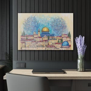 Mystical Judaica Wall Art, Watercolor Jerusalem Painting | Jewish Home Blessing | Jewish Spirutal Art Acrylic | Judacia Home Decor