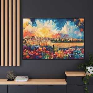 Canvas Framed Jewish Wall Art- Kotel Jerusalem Acrylic Artwork, Jewish Israel Home Decor, Jewish Mom Gift, Vibrant Judaica Art,Jewish Pride