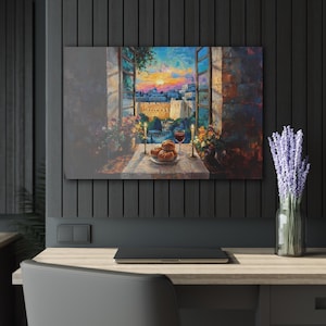 Jerusalem Kotel Sonnenuntergang Malerei auf Acrylglas, Shabbat-Kerzen & Challah, Jüdische Wandkunst, Jejuda Wohndekor, Israel Pride Geschenk 96 x 24 cm