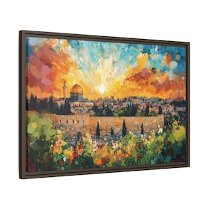Canvas Framed Jewish Wall Art- Kotel Jerusalem Artwork, Jewish Israel Home Decor, Jewish Mom Gift, Vibrant Judaica Art,Jewish Heritage Decor