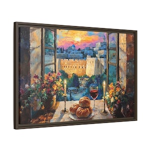 Jüdische Wandkunst auf Leinwand - Shabbat In der Altstadt, Kotel Jerusalem Kunst, Jüdisches Wohndekor, Jüdisches Muttergeschenk, Shabbat-Kerzenbeleuchtung Kunst
