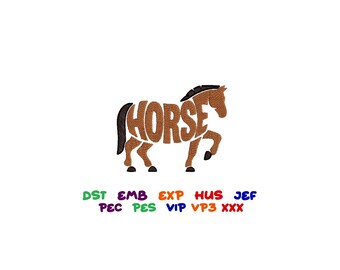 Horse Word Art Embroidery Design: Equestrian Silhouette (Instant Download)