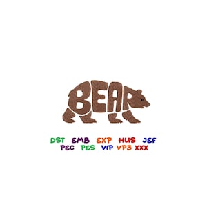 Bear Word Art Embroidery Design: 6 Sizes (Digital Download)