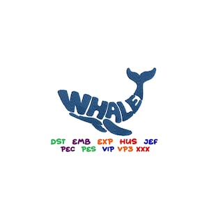 Whale Typography Embroidery Design: Ocean Animal Pattern (Digital Download)