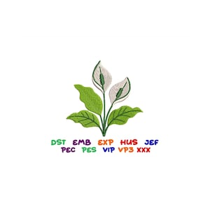 Peace Lily Embroidery Design: Elegant Floral Pattern (Digital Download, Machine Embroidery File)