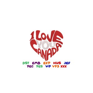 Canada Flag Logo Embroidery Design - Heart Shape, Modern Geometric, 3D, DST PES and other Digital Files for Machine Embroidery