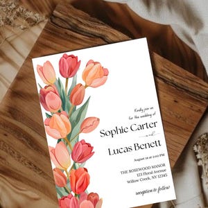 Invitación de boda floral editable - Descarga instantánea - Invitación de boda imprimible en Canva - Plantilla de boda digital elegante - Diseño Tulip Boho