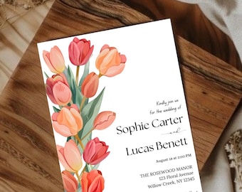 Editable Floral Wedding Invitation - Instant Download - Printable Canva Wedding Invite - Elegant Digital Wedding Template -Tulip Boho Design